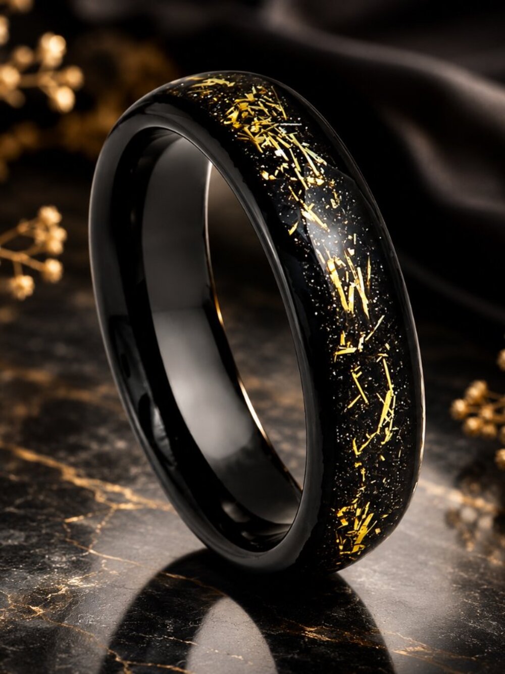 "Galaxy Meteorite Inlay Black Tungsten Wedding Band, GALTUN1034-11.5